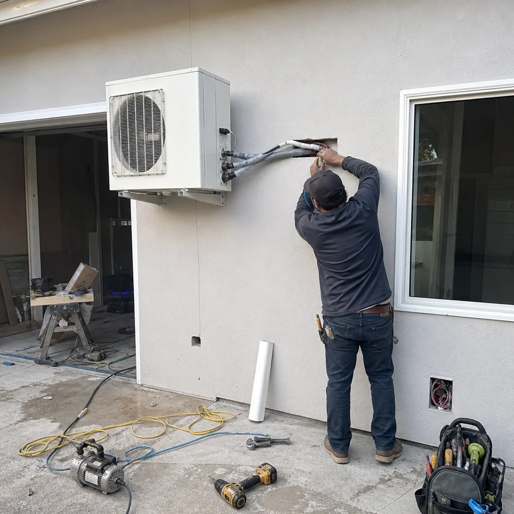 contractor installing hvac system for garage conversion